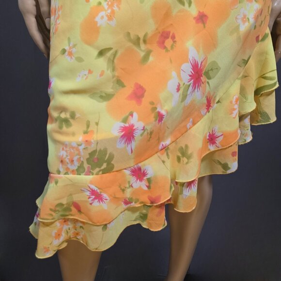 Y2K Tango Mango Yellow Floral Ruffled Dress Size S Asymmetric Hem Fairy - Picture 4 of 11